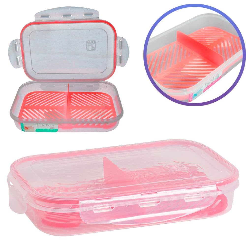 Porta Frios De Plástico Duplo Retangular Vermelho 700ml