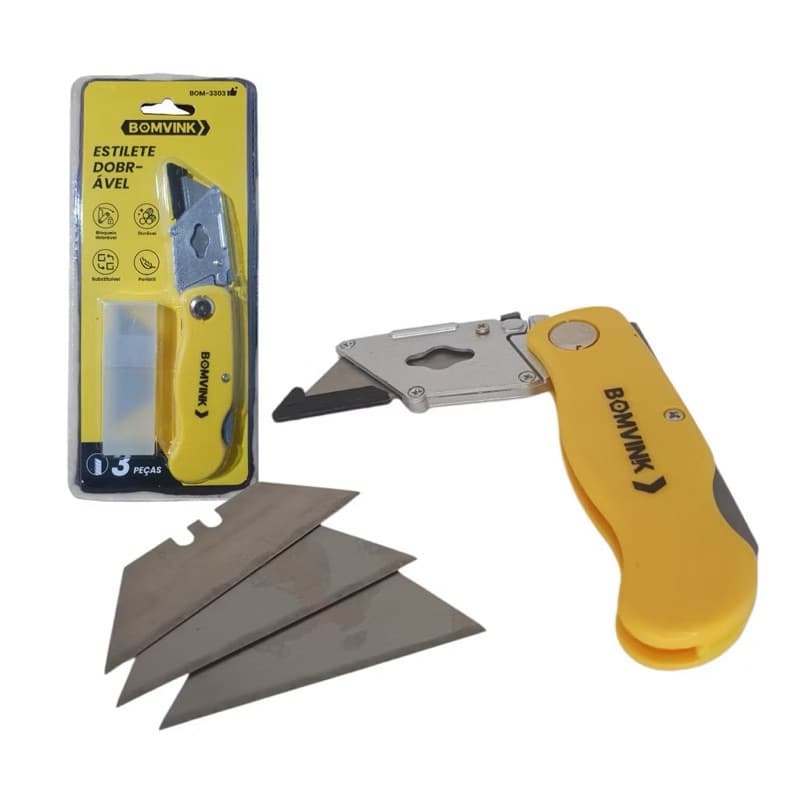 Estilete Canivete Trapezoidal Laminas Extra Estilete de Segurança Retrátil Formano Ergonomico 4 Lâminas