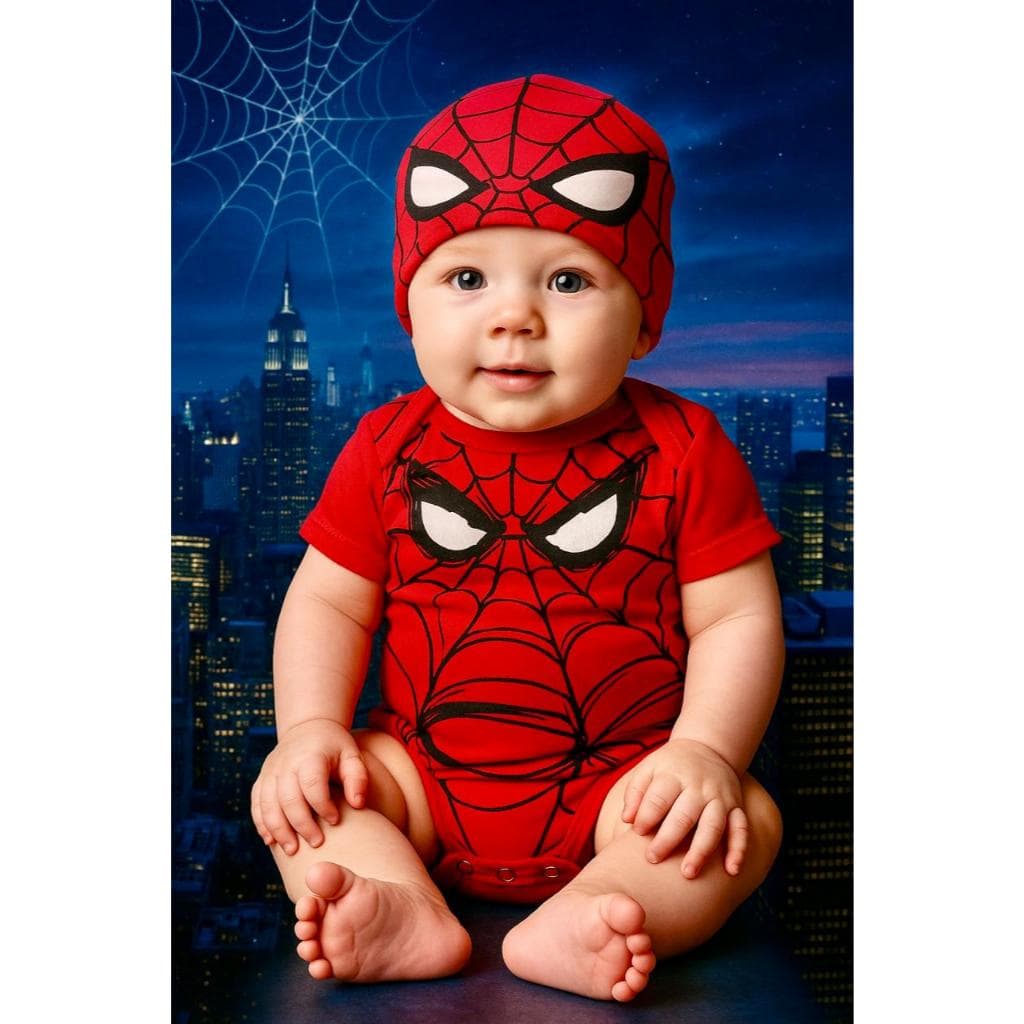 Body Temático bebê Homem aranha Body+Máscara Fantasia bebê Miranha Body super heróis Body Mesversario Homem Aranha