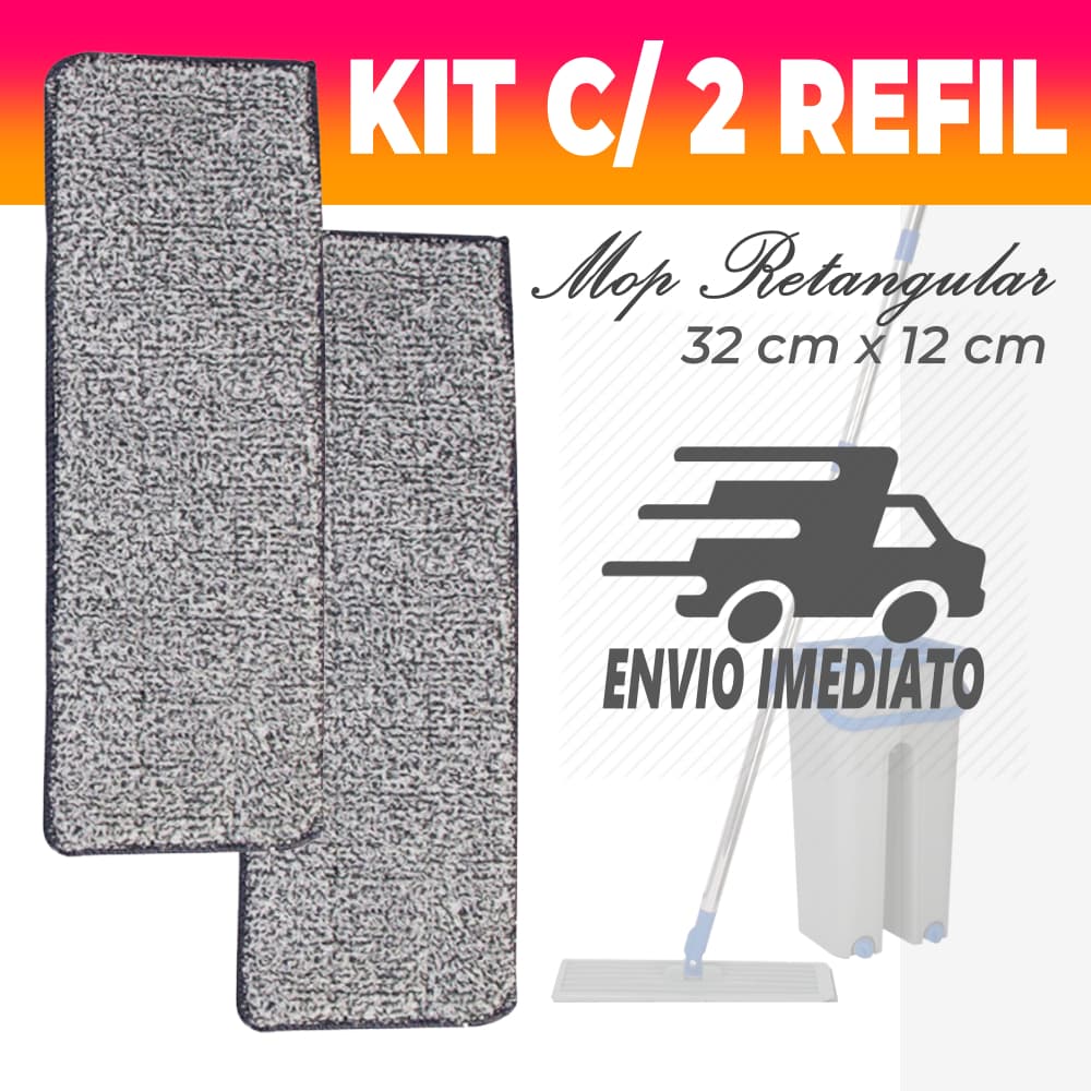 Kit 02 Refil para Mop Flat Alta Absorção - Refil Mop Esfregão - Refil Microfibra Mop Flat Retangular