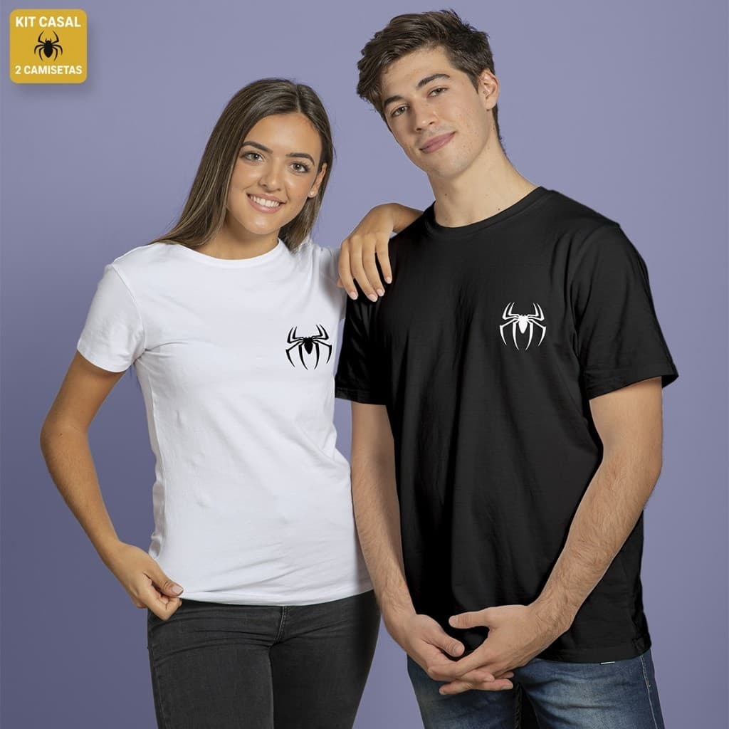 KIT 2 CAMISETAS CASAL ARANHA SPIDER ALGODÃO PREMIUM ENVIO IMEDIATO Trevix!
