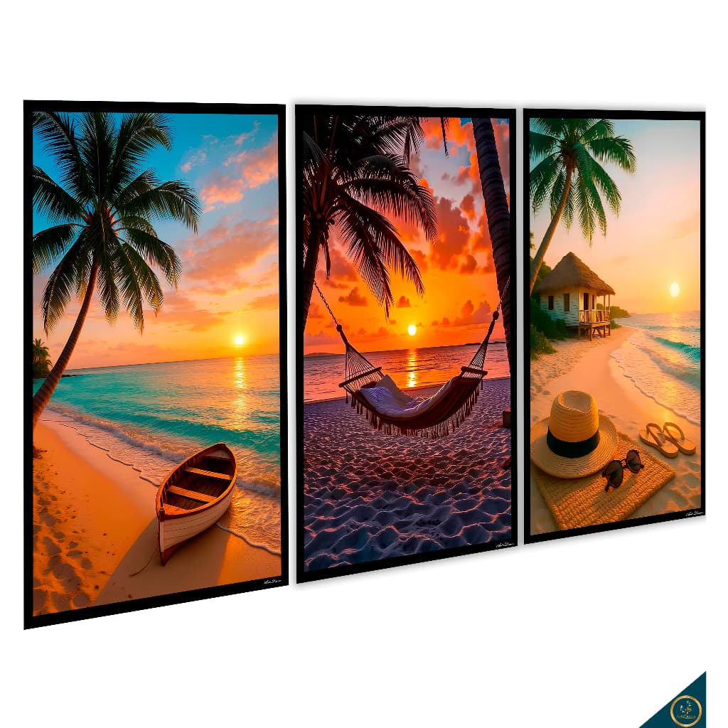 Quadros decorativos praia coqueiro ferias mar por do sol paisagem lindo Sala Quarto Hall  Escritório promoção