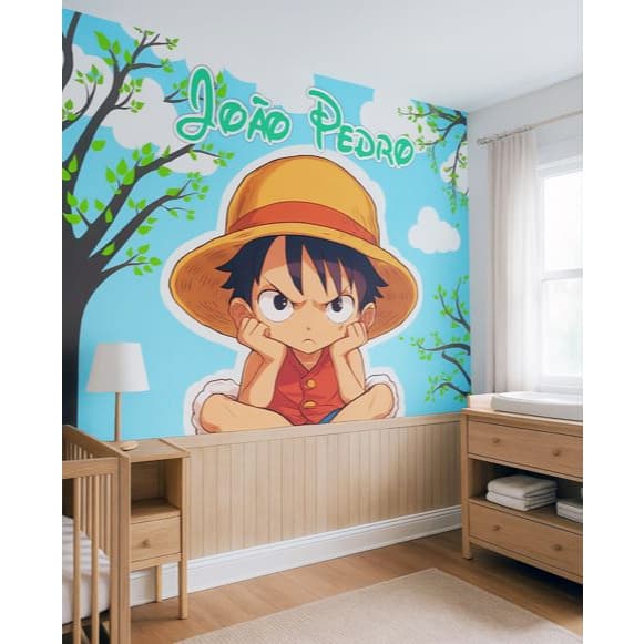 Painel Adesivo One Piece Luffy Para Quarto de Menino Personalizado b M² PAREDE TODA