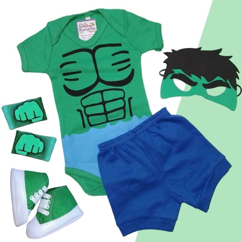 Body Bebê Temático Hulk Fantasia Mesversário Ítens Opcionais