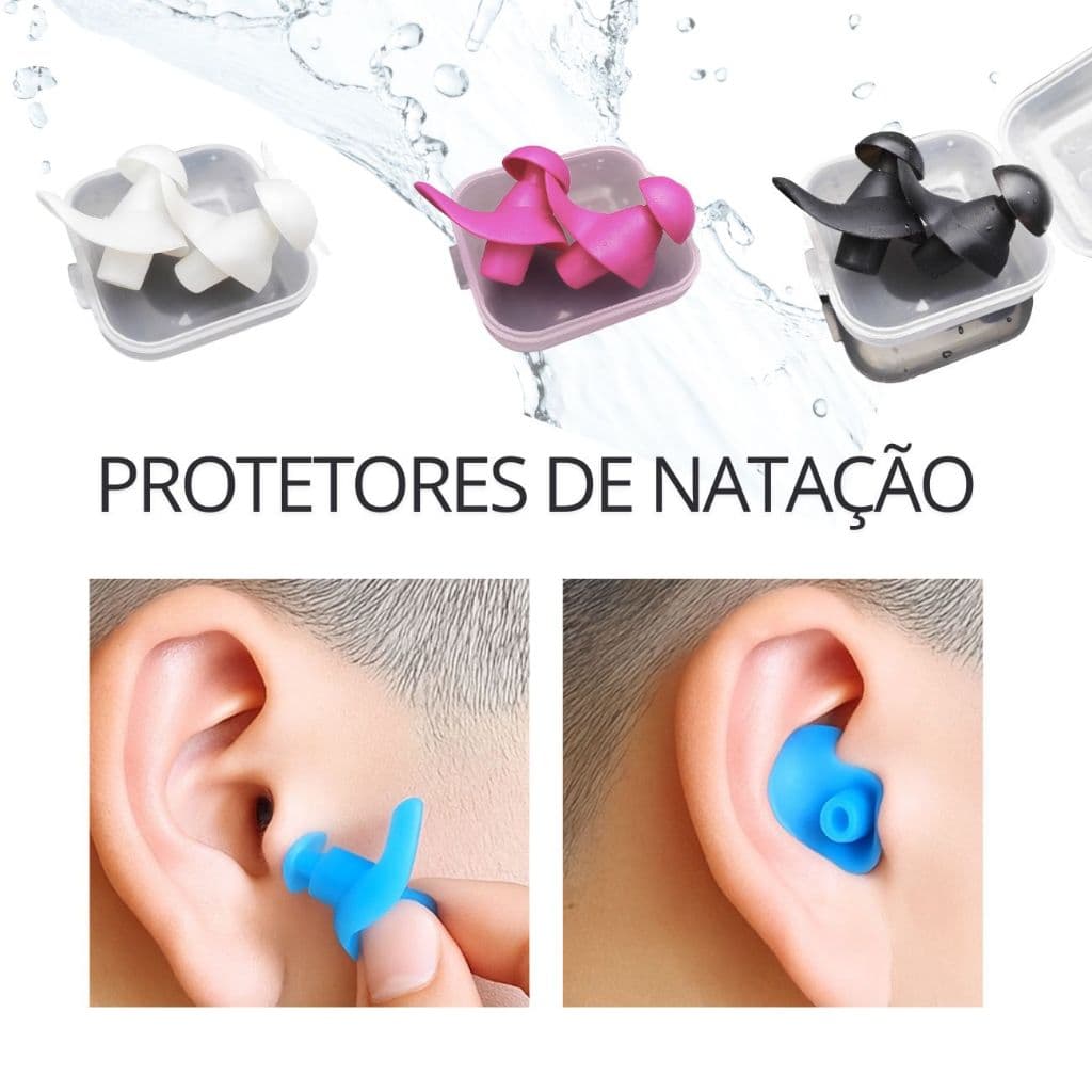 Protetor de Ouvido para Natação Tampão Silicone Flexível Auricular Reutilizável Adulto