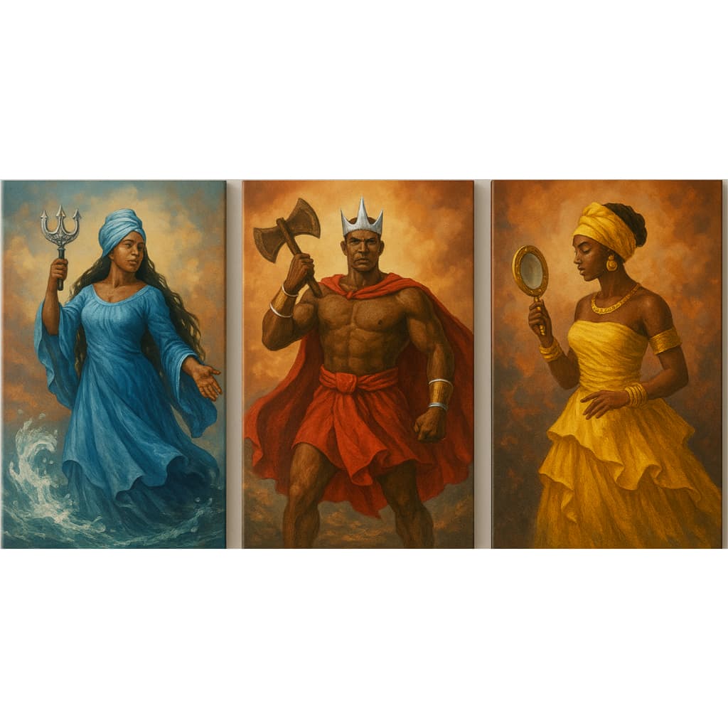 Quadro decorativo umbanda xangô Iansã e oxum 3 peças