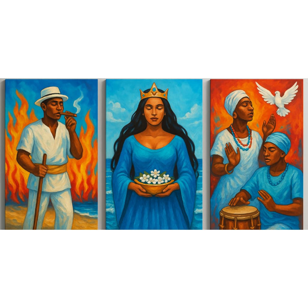 Quadro decorativo umbanda paz amor e caridade 3 peças 60x40