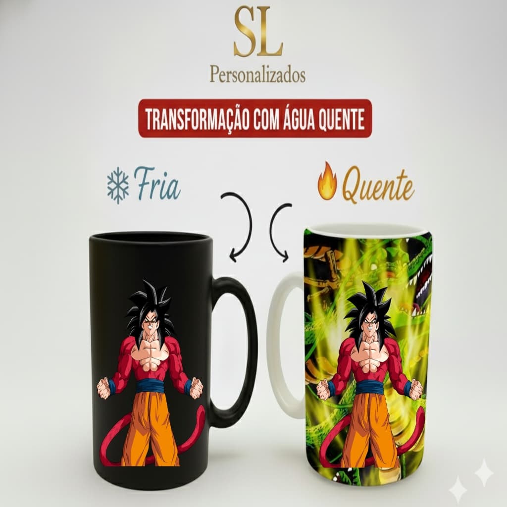 CANECA MÁGICA DRAGON BALL SHENLONG - TRANSFORMAÇÃO SUPER SAIYAJIN 4