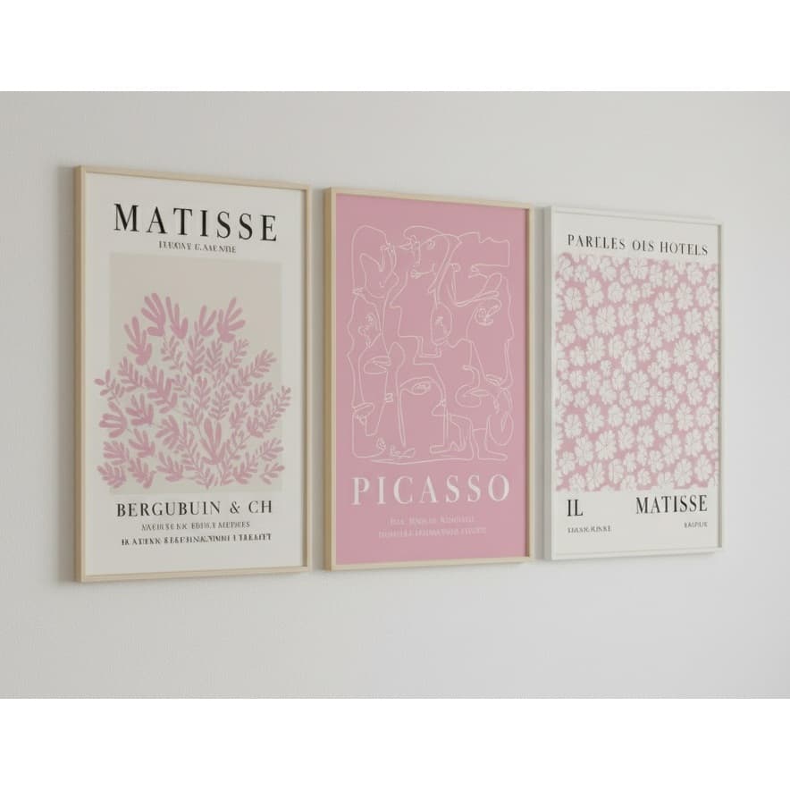 Quadros decorativos rosa 30x40 abstrata Sage Matisse, impressão Picasso quarto sala  (3 peças) 30x40