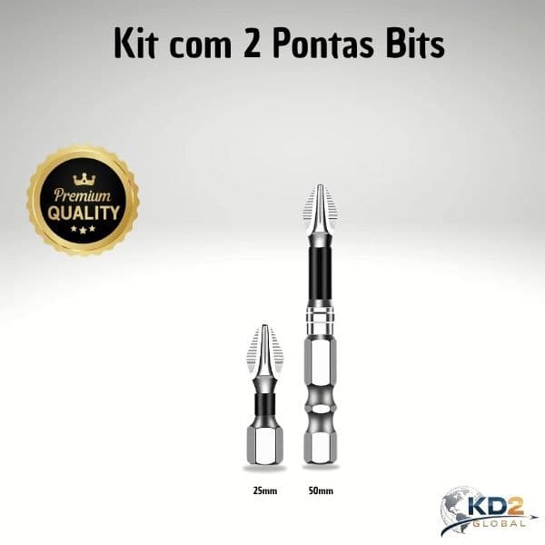 Kit Bits PH2 para Parafusadeira 1/4 Antiderrapante em Aço – 2 Peças (25/50mm)