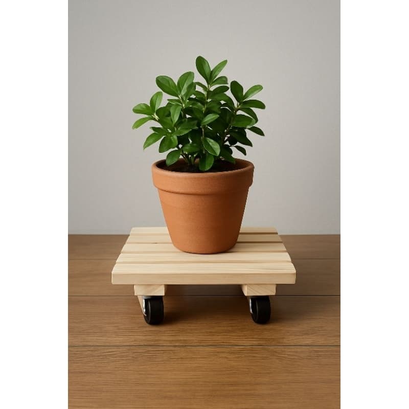 SUPORTE DE VASO PLANTAS QUADRADO RESISTENTE 30X30CM MADEIRA PINUS COM RODINHAS GIRATÓRIA