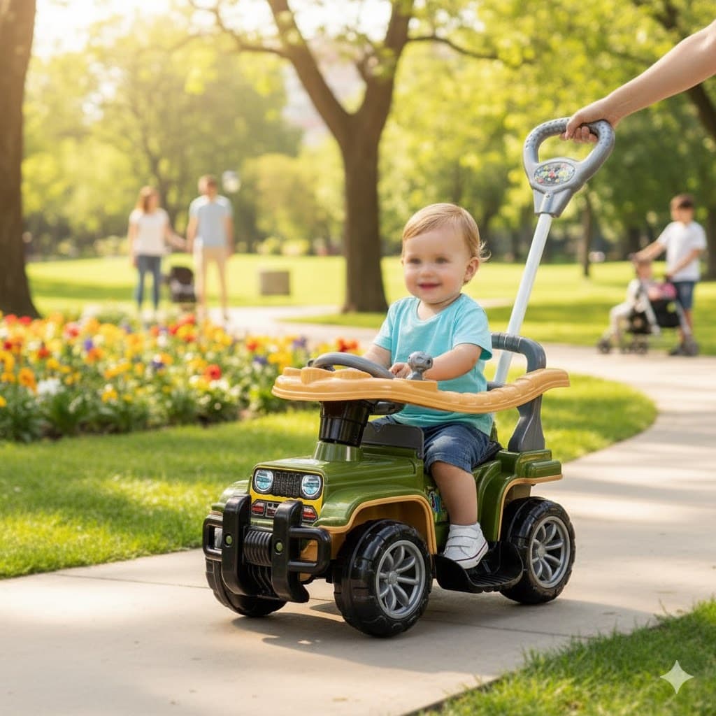 Carrinho Passeio Infantil Quadriciclo Empurrador Jip Jip Militar ou Colorido Buzina Chave Câmbio