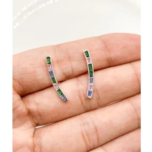 Brinco Ear Cuff Colorido Pedra Zircônia Prata 925 Elegante Chique