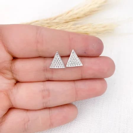 Brinco Triângulo Pedra Zircônia Prata 925 Elegante Chique Casamento
