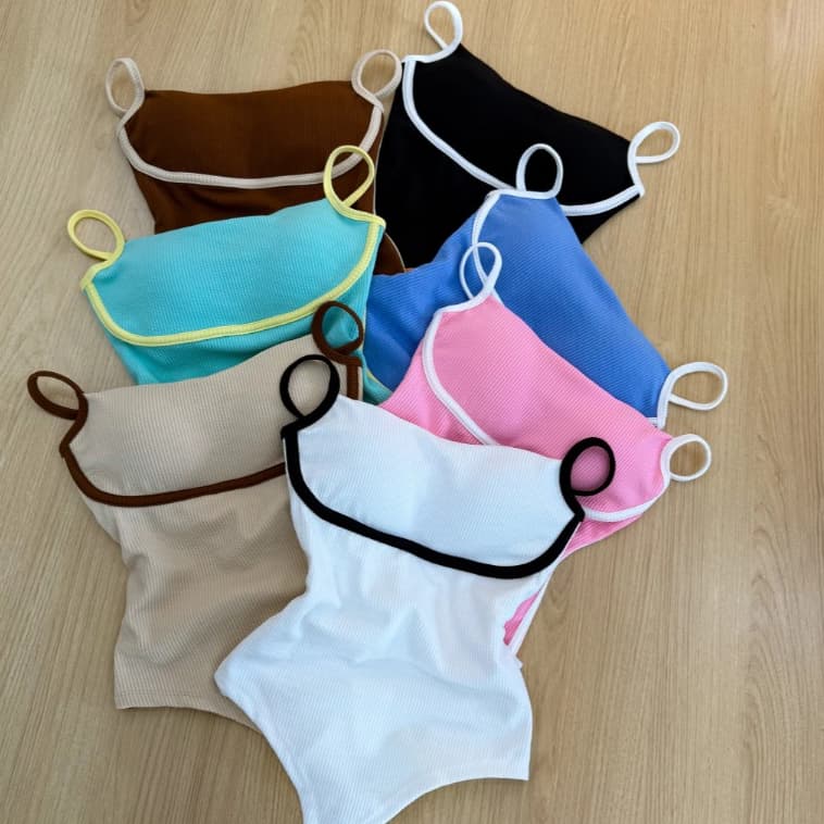 Body Feminino Alça Fina Com Bojo Modelador Anarruga Casual Bicolor