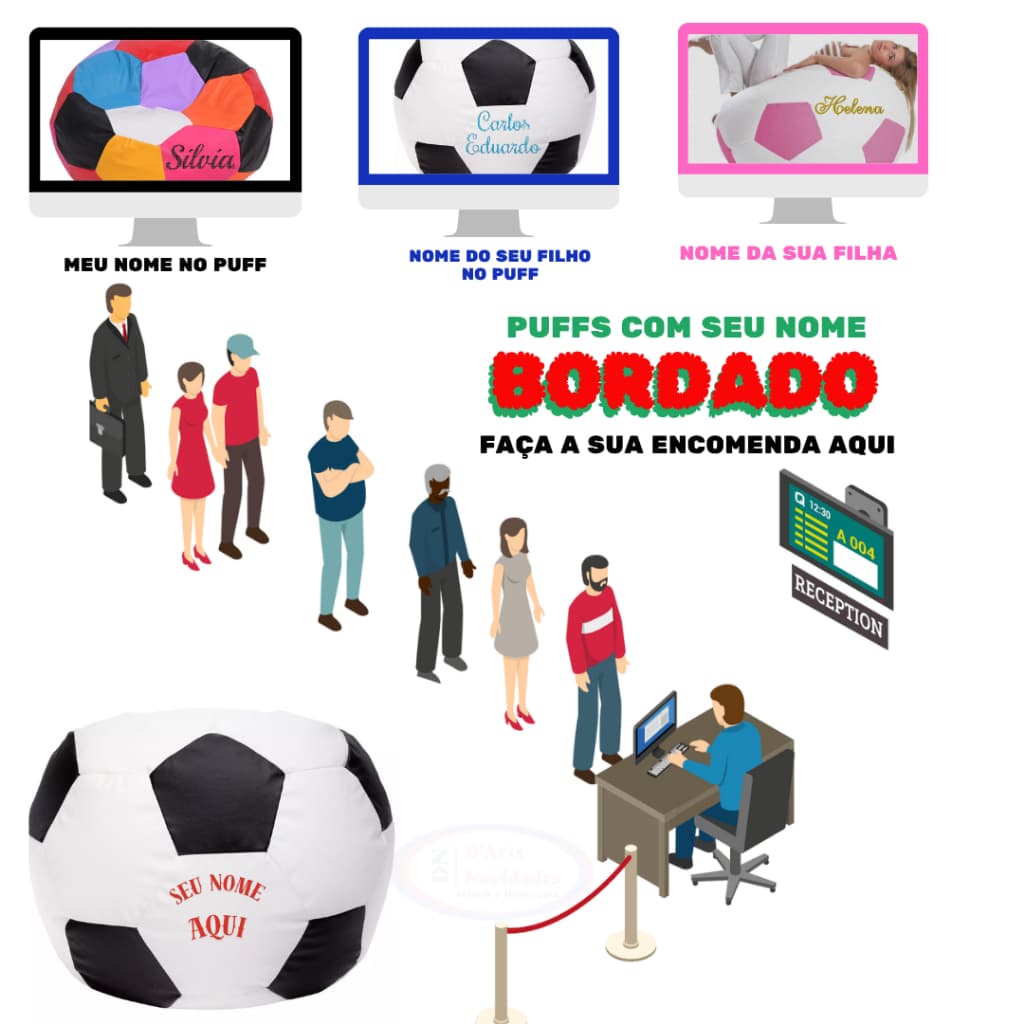 Puff pufe Bola de Futebol Grande Personalizado Com Nome Bordado 2 Opções Com ou Sem Enchimento