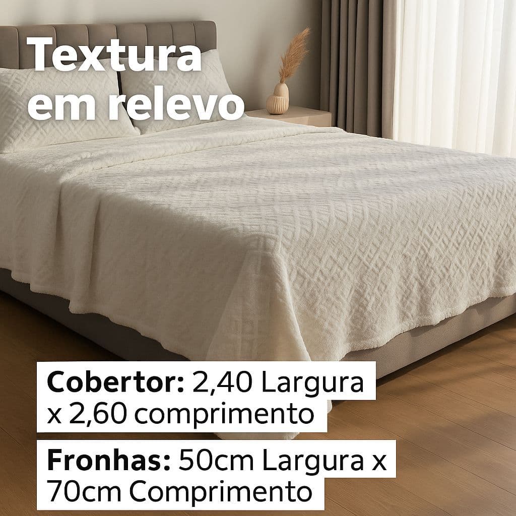 Cobertor Manta Glamour Com Sherpa e 2 Fronhas Casal Queen 2,40 x 2,60 Super Macio e Confortavél Oioioioi OKOKOK