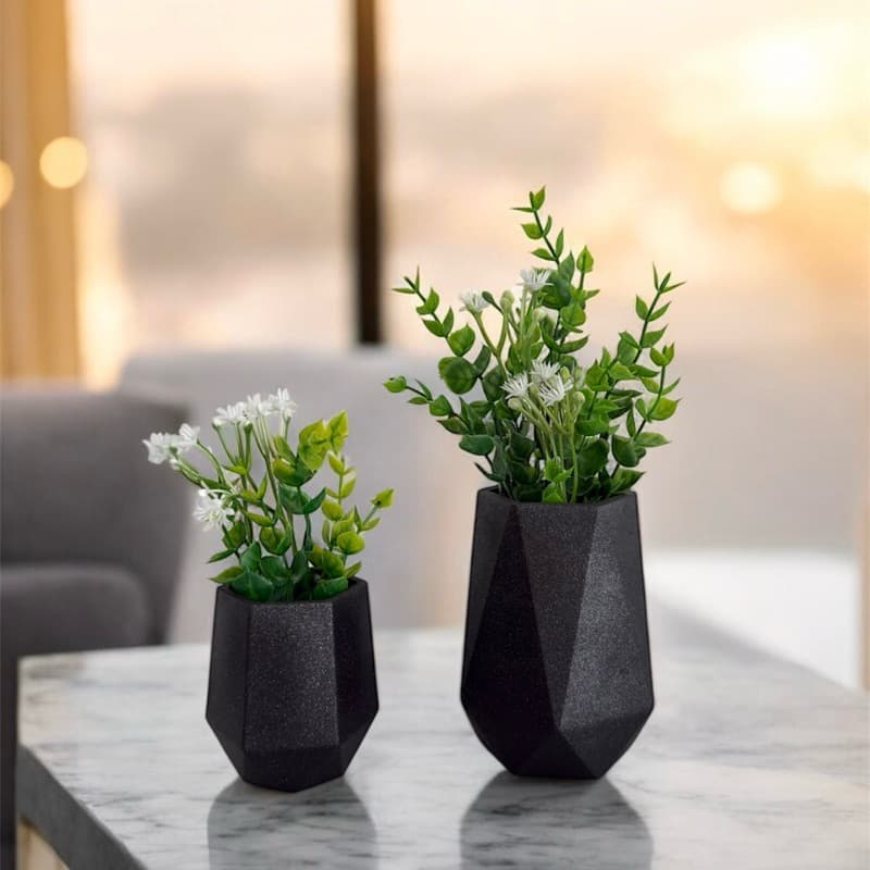 Kit 2 vasos hexagonal com planta artificial