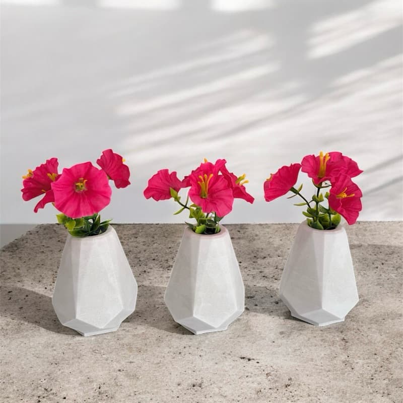 kit 3 mini arranjos, vaso+ flor artificial, plantas, florzinhas campestres