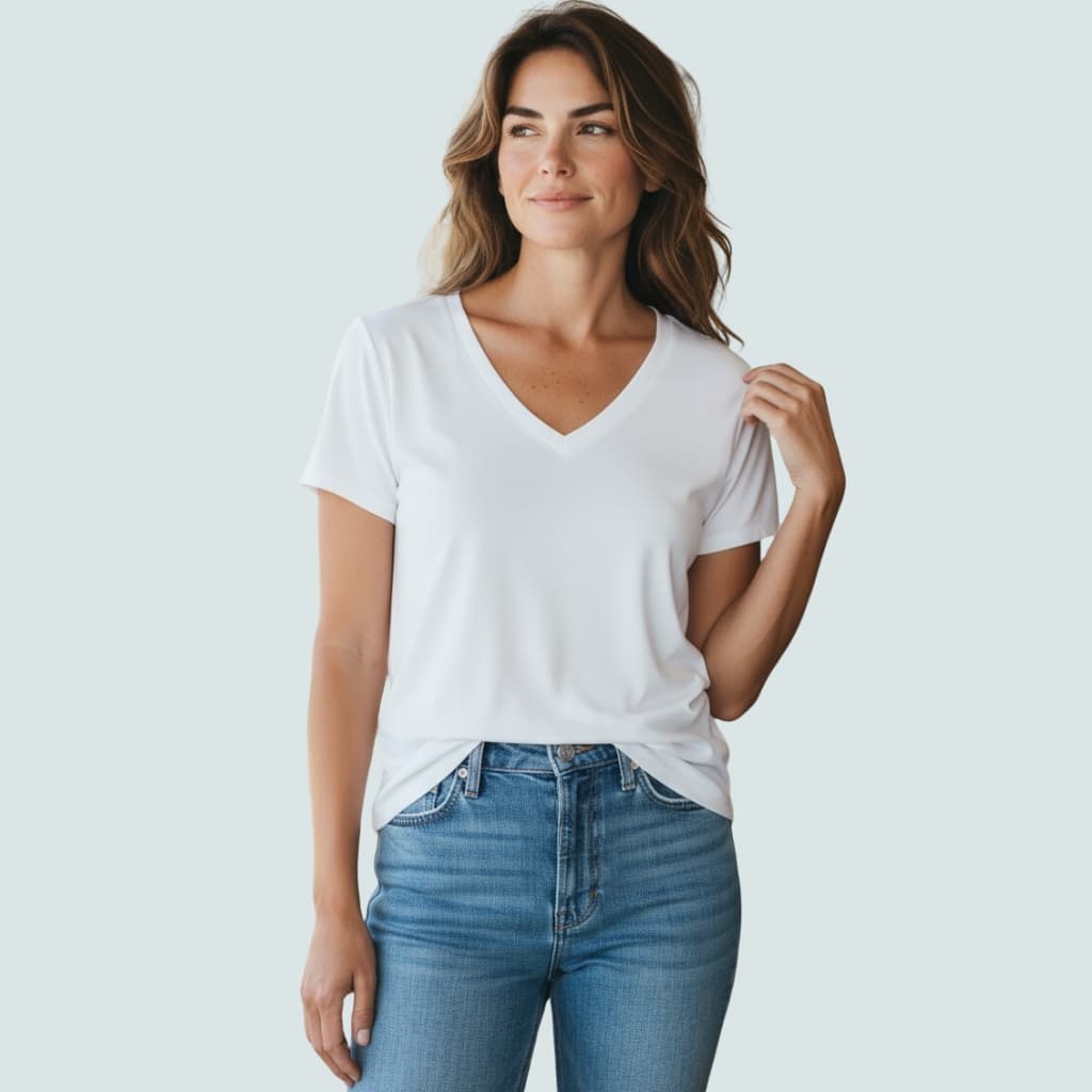 Blusa Camiseta Manga Curta Gola V Básica Casual