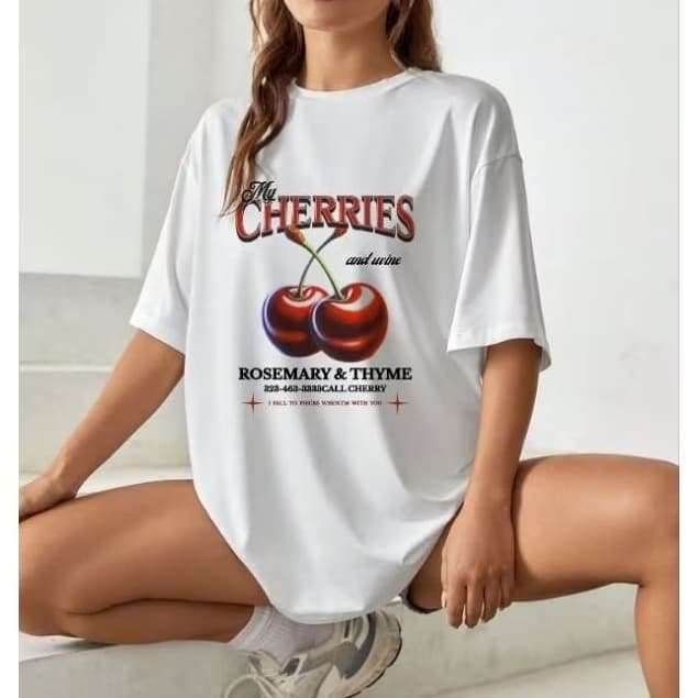 Camiseta Cherries Estampada – Camisa Estilo Vintage Frutas Streetwear