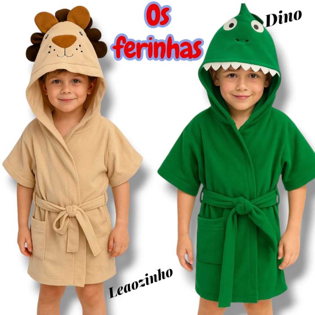Roupao Infantil Poliester Misto Ferinhas Com Capuz e SEM CAPUZ Numero 02 ao 06 Felpudo Leve