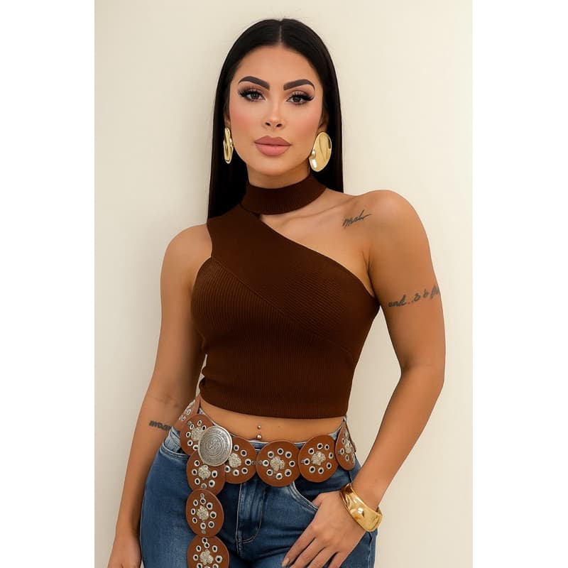 Blusa cropedd feminino manga mula com gola alta premium 2025 verão