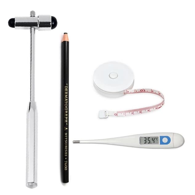 Kit Martelo Buck + Trena Fita Métrica + Lápis Derma + Termômetro | Saúde Fisioterapia Enfermagem