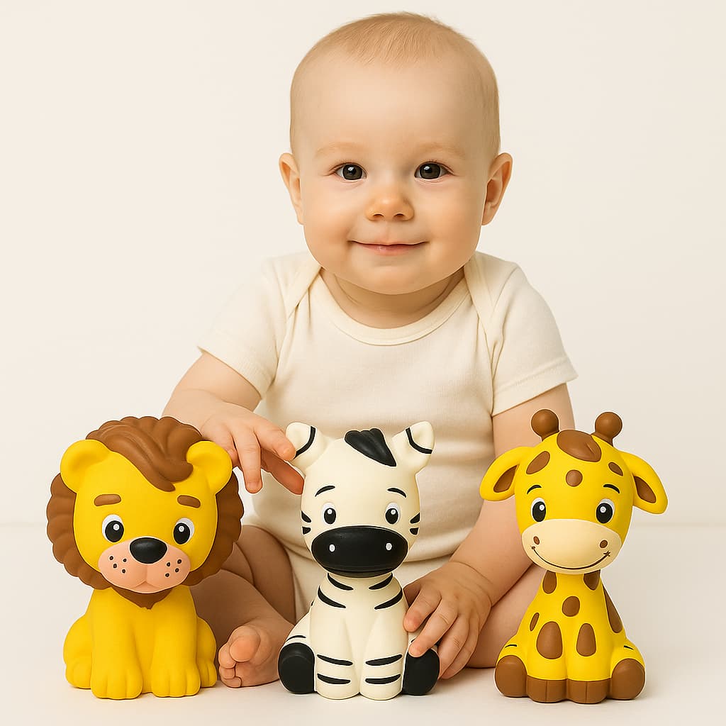 Kit 3 Mordedores Bebê Látex Natural Textoy Pintados à Mão Estimula 5 Sentidos +3 Meses