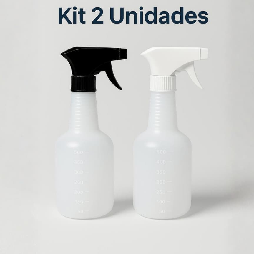Kit 2 Borrifadores Spray 500ml com Válvula 3 Posições – Pulverizador Manual Multiuso para Limpeza, Jardim, Salão e Carro
