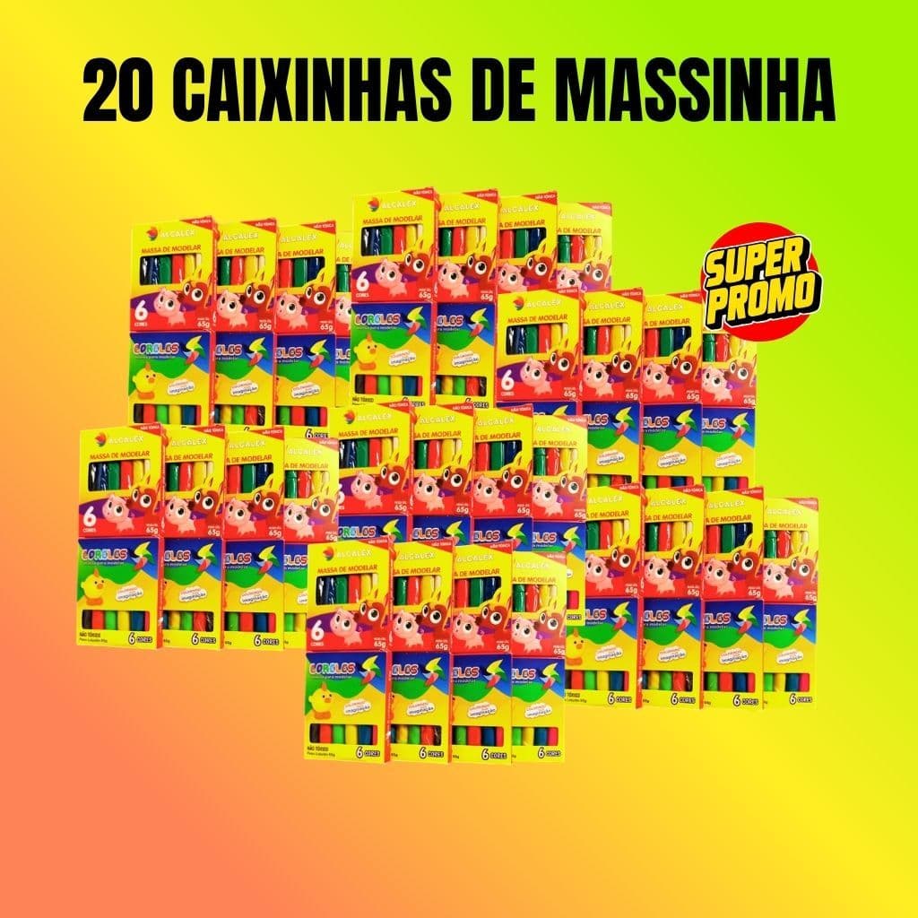 Kit até 20 Cx de Massinha Modelar 6 Cores Diferentes Colorida Lembrancinha Festa Aniversário Criança