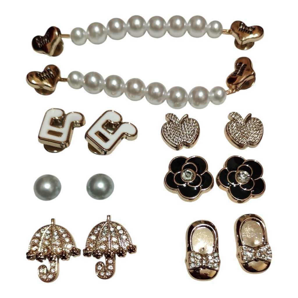 KIT CORRENTE DE PÉROLAS PINS BOTONS PINGENTES ABS LUXO BRILHO STRASS PARA BABUCHE