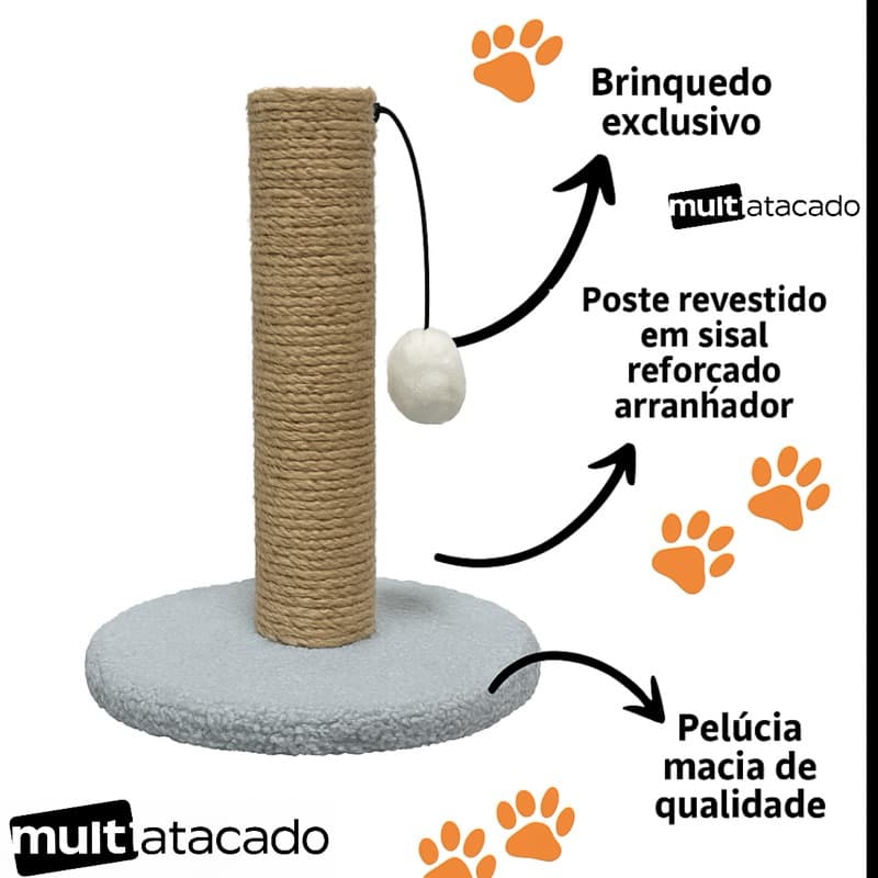 Arranhador Para Gatos Pet Poste Sisal Brinquedo Com Bolinha Pena Duas Bases arranhador de sofá gato