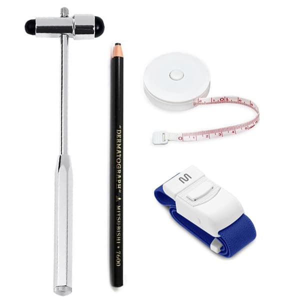 Kit Martelo Buck Inox + Trena 1,5cm + Lápis Derma + Garrote Elástico | Saúde/Fisioterapia/Enfermagem