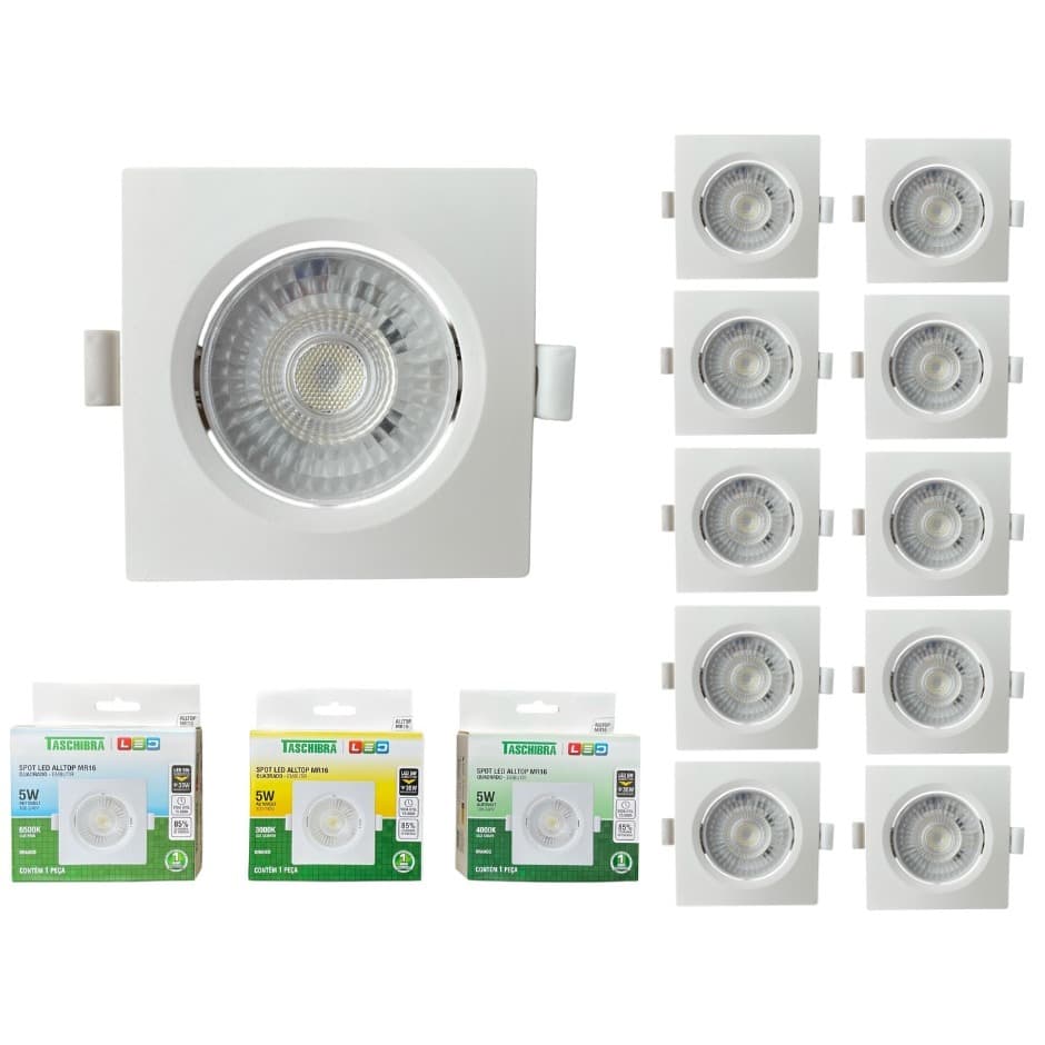 Kit 10 Spot Led Mr16 5w Embutir Quadrado Direcionável Taschibra