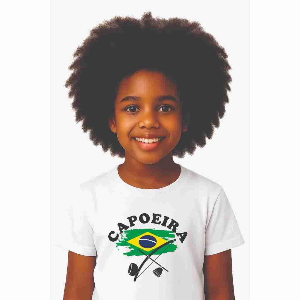 Camiseta Capoeira Infantil Criança Berimbau Branca Presente