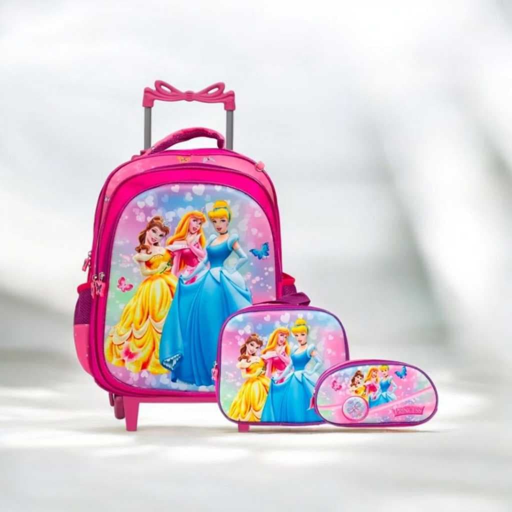 Mochila Kits 3D  Escolar 3 Peças Com Rodinhas
