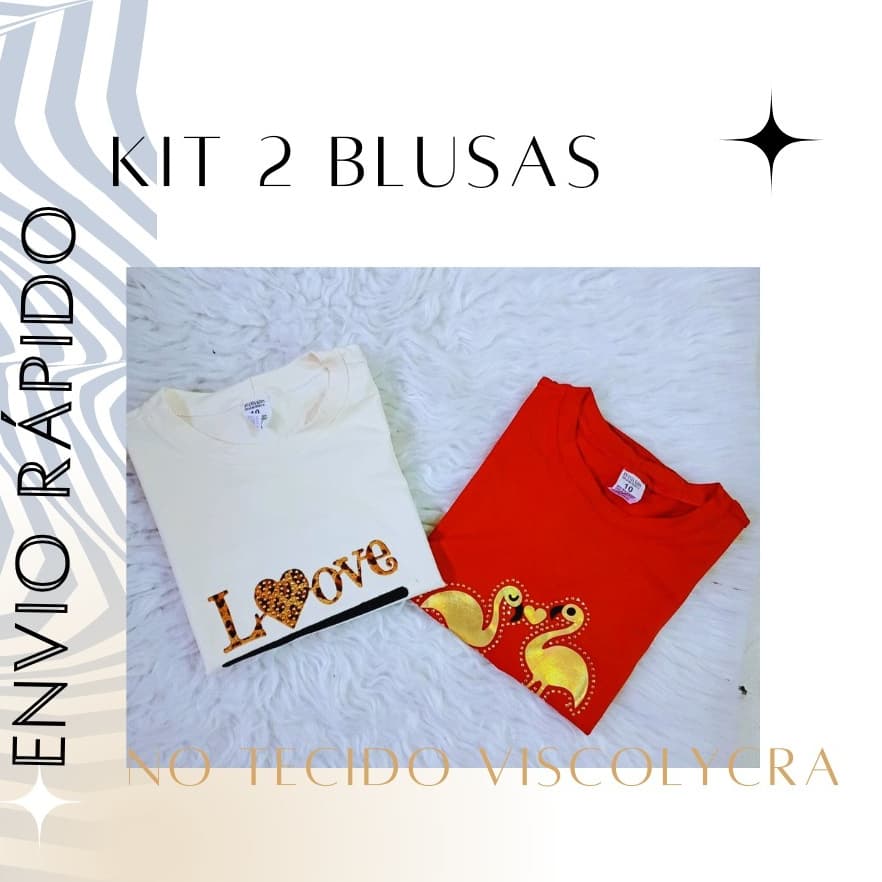 Kit 2 Blusas Casuais Estampados Infantis Menina Tecido Viscolycra 8 A 14 Criança