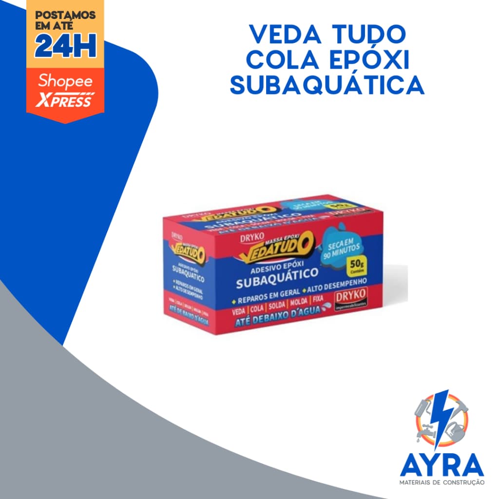 Massa Epóxi Veda tudo Cola Tudo Ate De baixo D'água - 50g - Dryko