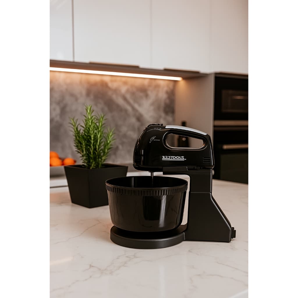 Batedeira Compacta 127V com Tigela 2L – Preta, 7 Velocidades, Estrutura Desmontável e Fácil Limpeza