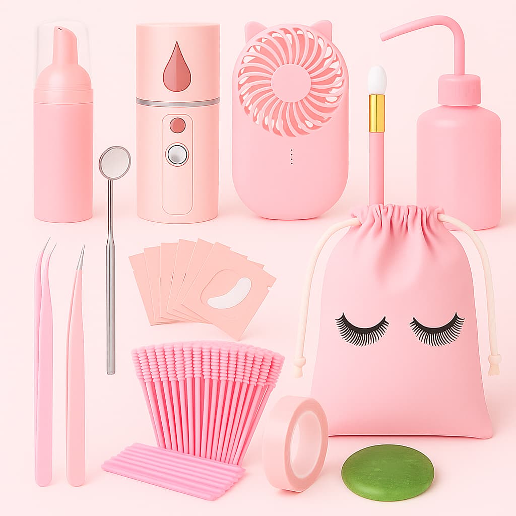 Kit Profissional Lash Designer com Nano Mister, Ventilador Portátil, Pinças e Itens para Alongamento