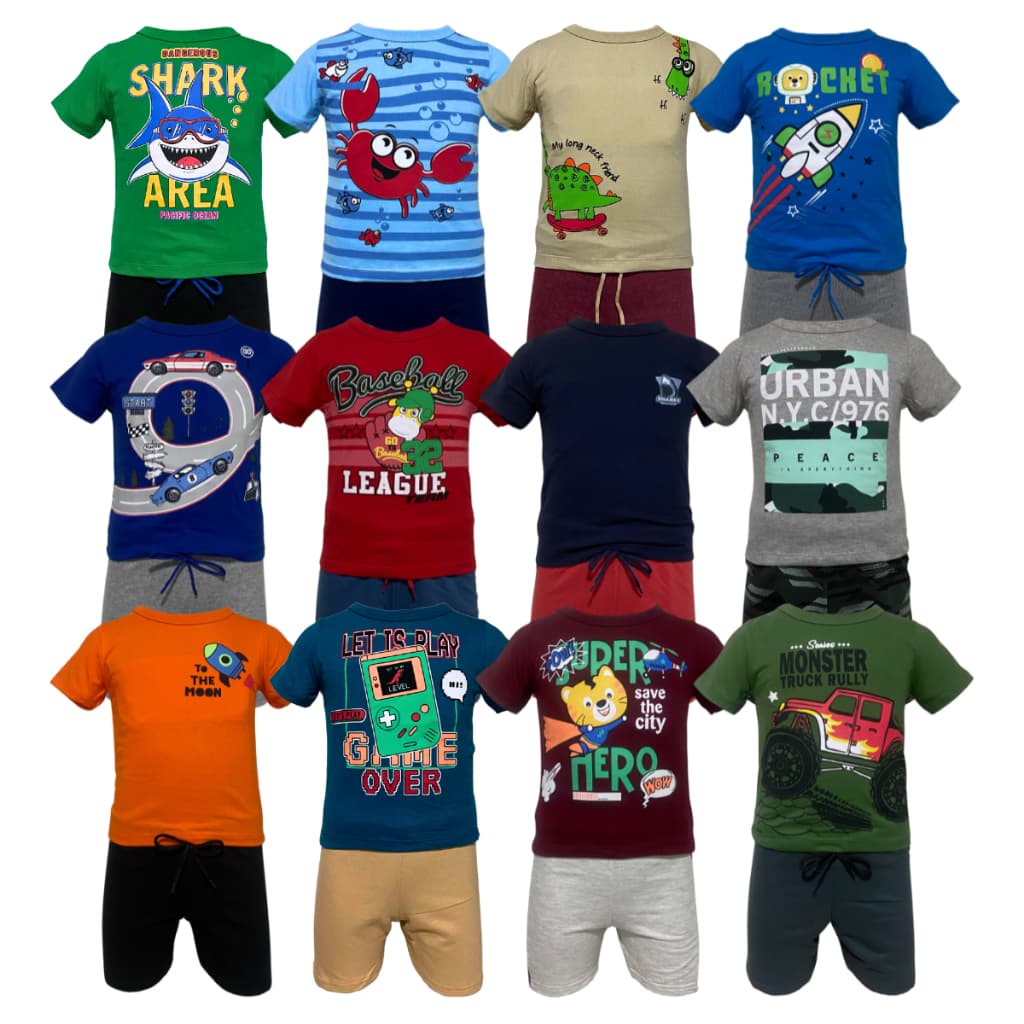 Kit 6 Peças Roupa Infantil Menino Camiseta E Bermuda Verão Estampada Sortida