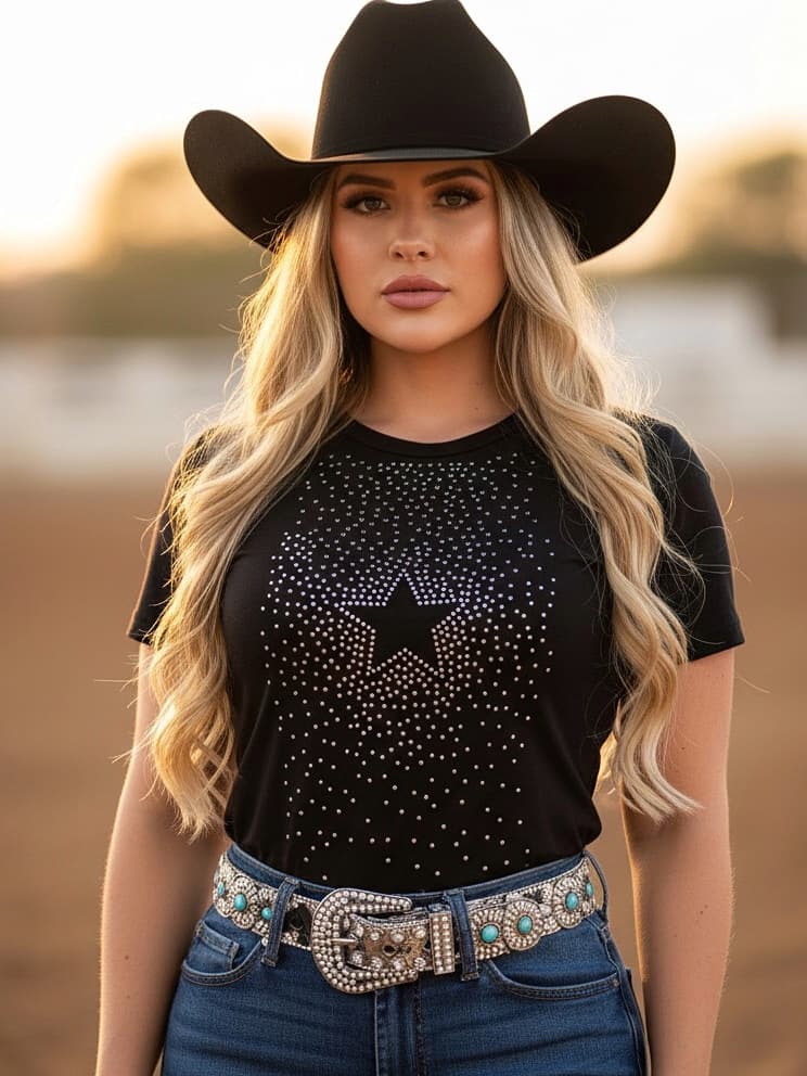 Camiseta Country Feminina de Luxo Cowgirl Boiadeira Camisa Baby Look Rodeio Festa Do Peão Texas West