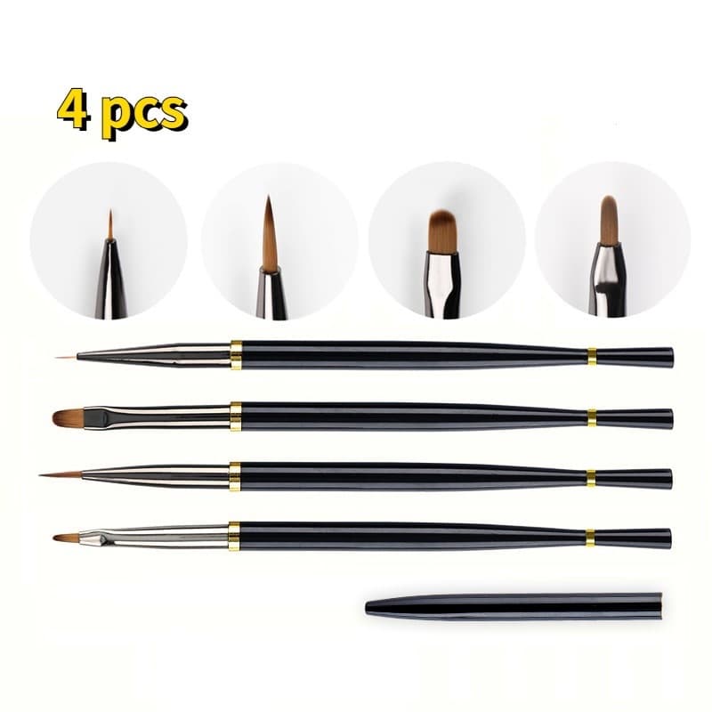 Kit 4 Pincel Para Alongamento De Unhas Redondo / LInguado / Fino / Extra Fino