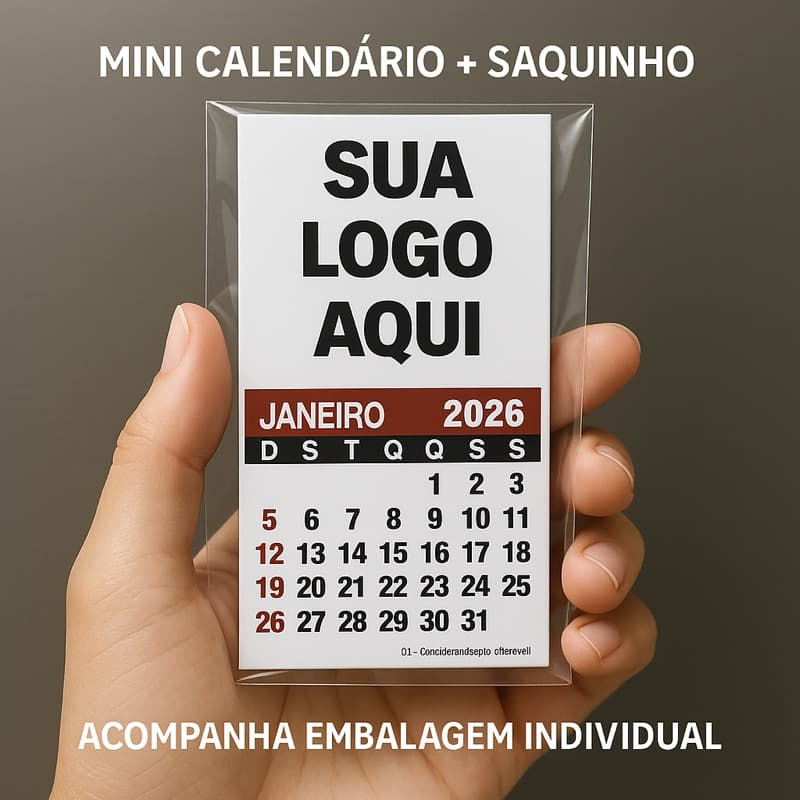 KIT Mini Calendário 2026 Premium com Ímã • Papel Fotográfico Glossy • Brinde Empresarial • Saquinho Individual • 5x10 cm