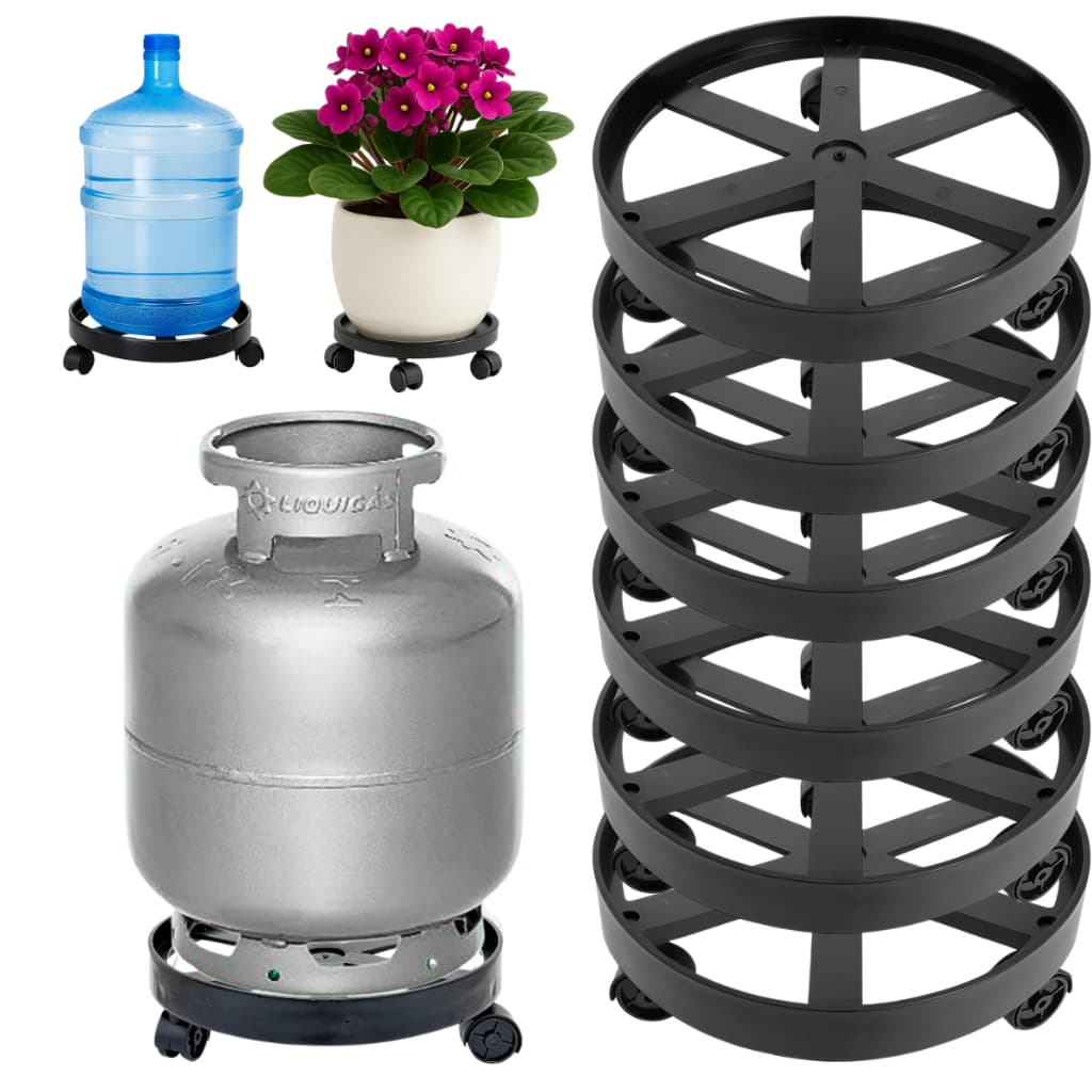 Suporte Para Botijão Bujão Butijão De Gás Vasos Galão Base Apoio Com Rodinha Resistente Carrinho Para Plantas Versátil