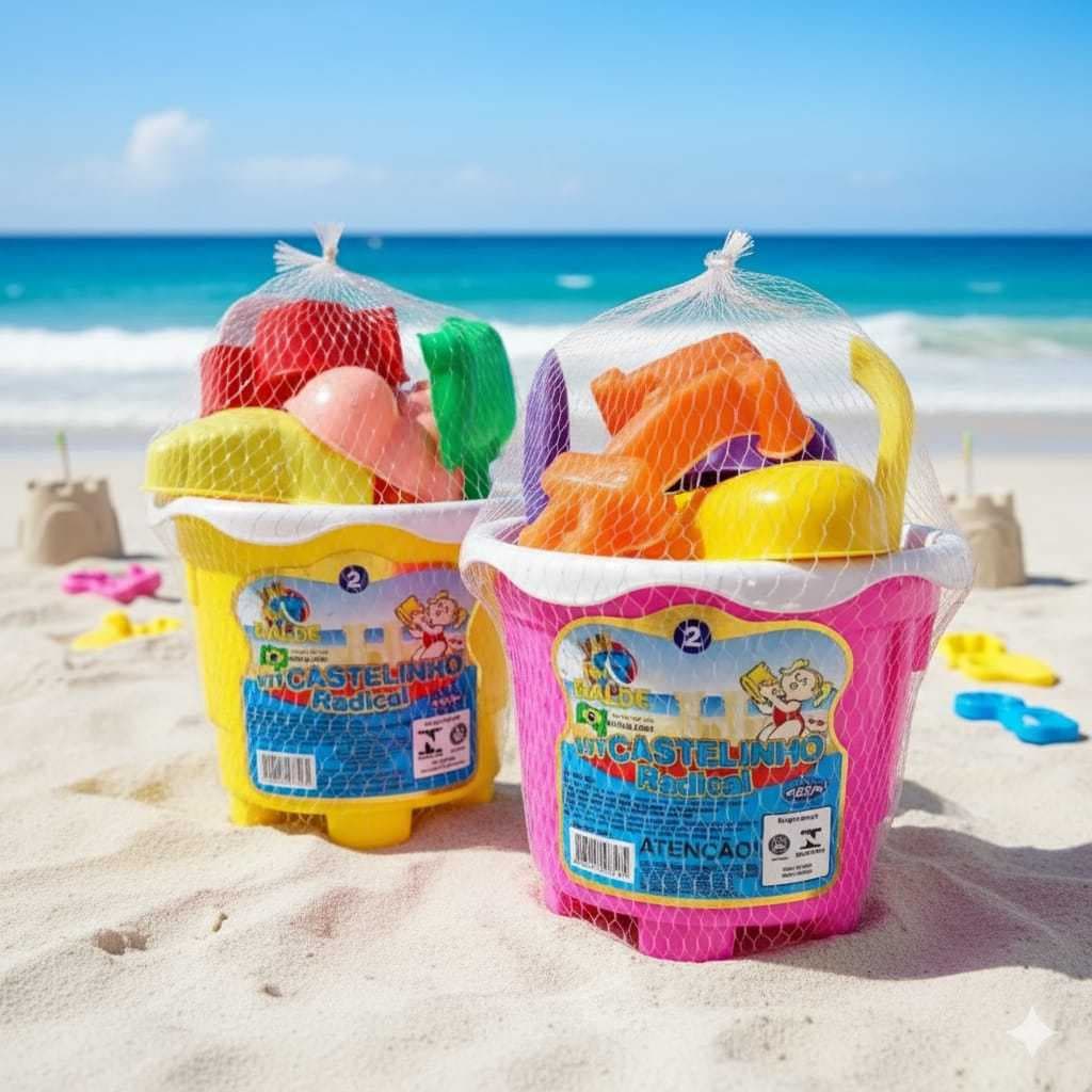 Baldinho de Praia Infantil Kit com 2 Brinquedo Verão Piscina