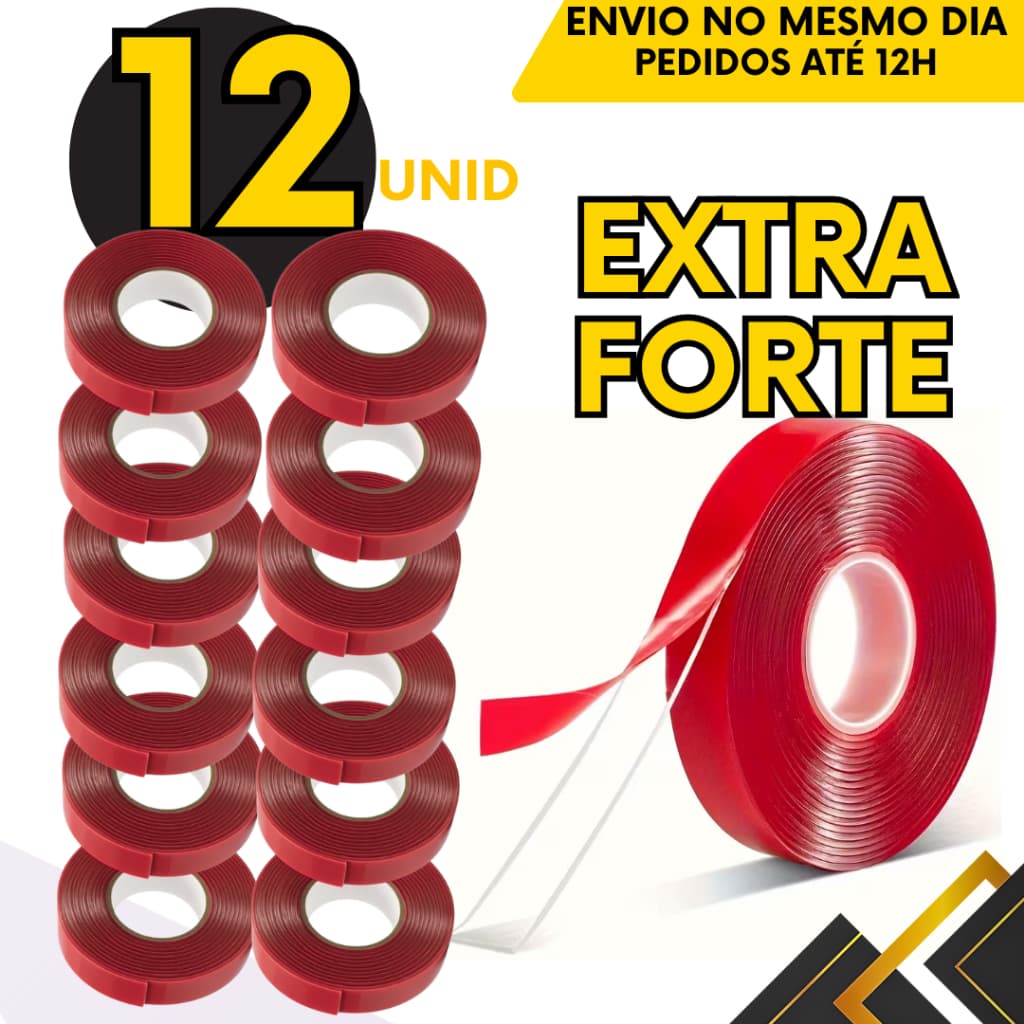 Kit 12, 6 ou 2 un - Fita Dupla Face Mágica Transparente Extra Forte Gel - 4,5 Metros