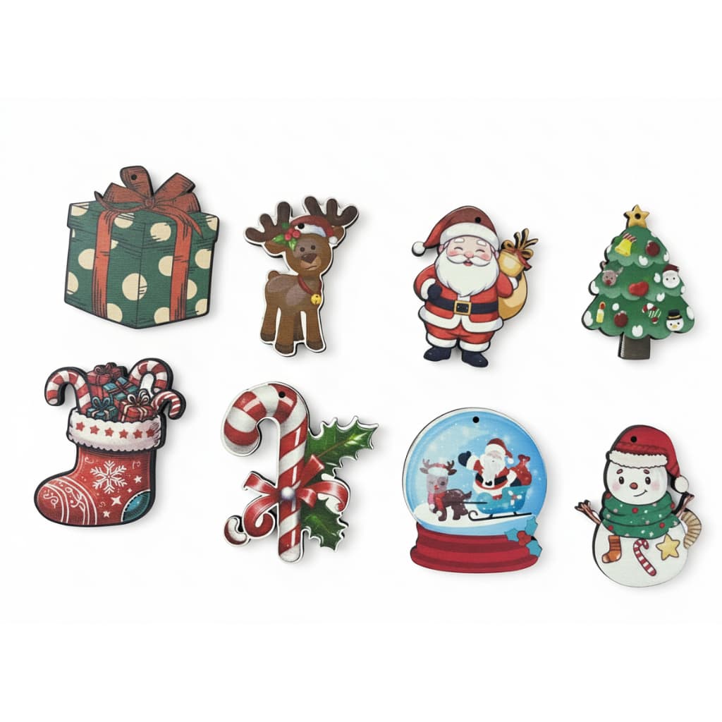 Kit Enfeites Natal para Árvore de Natal – 8 Peças em MDF Sortidas para Decoração de Árvore de Natal