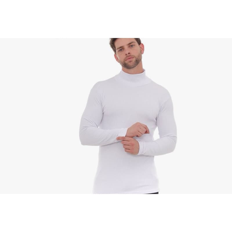 Manga longa canelado gola alta slim fit 100% algodão com elastano alto qualidade moderno